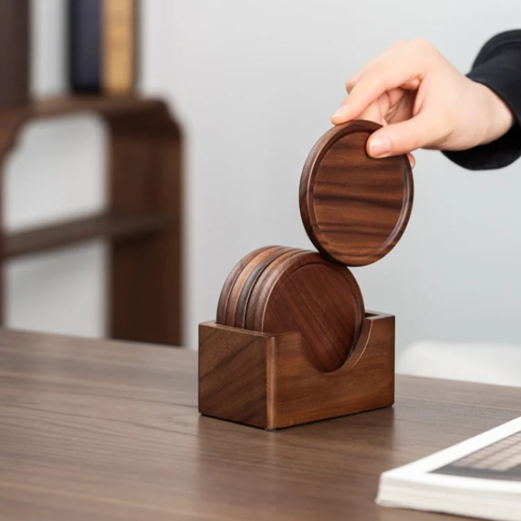 TBD06048827_3.webp 6pcs /Set Walnut Coaster Wooden Tea Ceremony Tray Coffee Cup Solid Wood Insulation Pad - Image 4