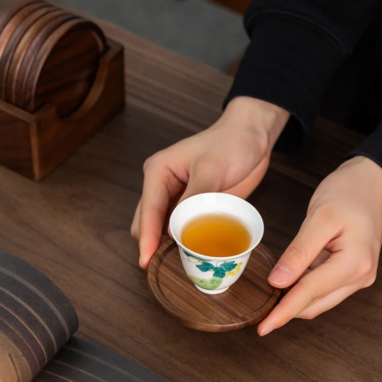 TBD06048827_5.webp 6pcs /Set Walnut Coaster Wooden Tea Ceremony Tray Coffee Cup Solid Wood Insulation Pad - Image 6