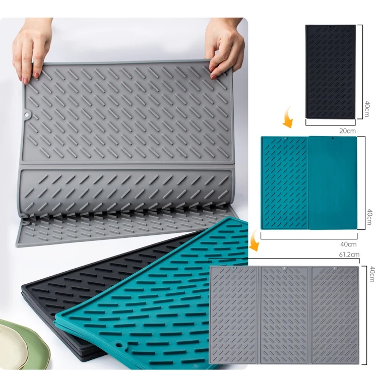 TBD06048851_B1.webp Trifold Silicone Drain Pad Bowl and Dish Drying Mat for Kitchen Counter - Image 2