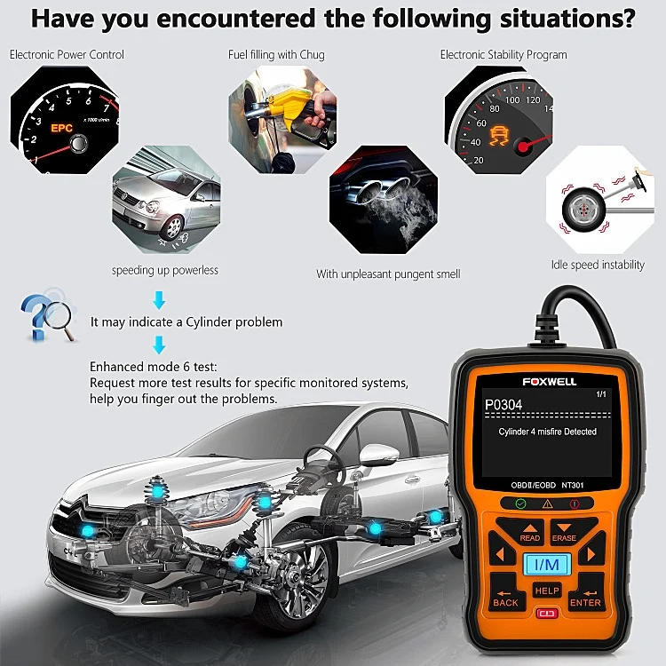 TBD06049543_4.webp FOXWELL NT301 OBD2 Car Fault Diagnostic Instrument Live Data Code Reader Tool - Image 5