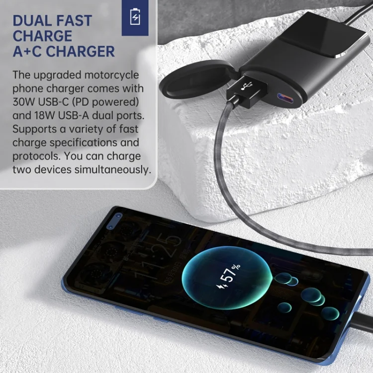 TBD06049706_6.webp Motorcycle PD+USB Fast Charging Mobile Phone Charger Rearview Mirror Extension Bracket - Image 7