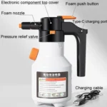 2L Car Wash Electric Foam Sprayer Rechargeable Pressurized PA Pot Electric Booster Sprayer - Image 3