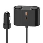 45W Rotating Dual Cigarette Lighter Extension Port Car Charger