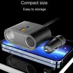 45W Rotating Dual Cigarette Lighter Extension Port Car Charger - Image 6