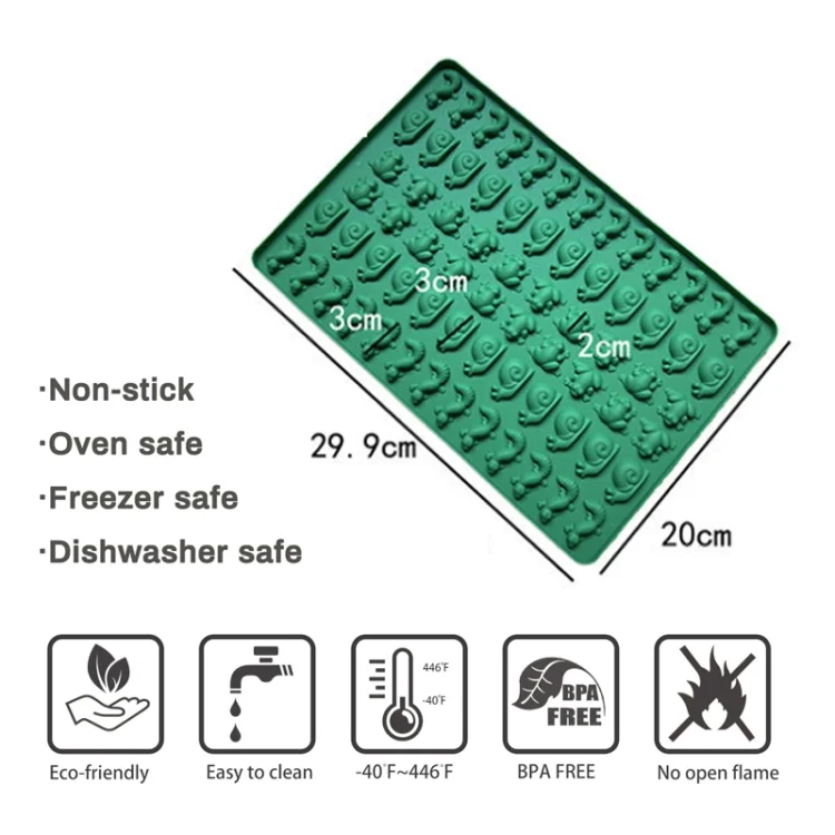 TBD06050501_B2.webp 70-Cavity Mini Frog Snail Gecko Silicone Molds For Making Pet Treats, Fondant, Cake, Chocolate, Candy, and Cookies - Image 3