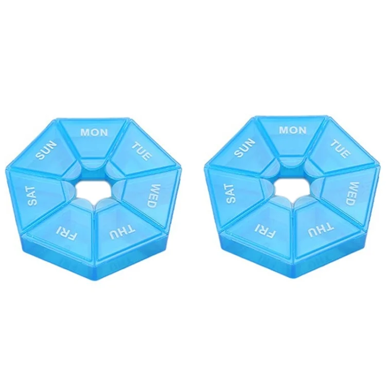 2pcs Portable Transparent Moisture-Proof Weekly 7-grids Pill Storage Box