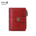 RFID Anti-theft Brush Women Wallet Multi Card Position Buckle Wallet Short Zipper Purse
