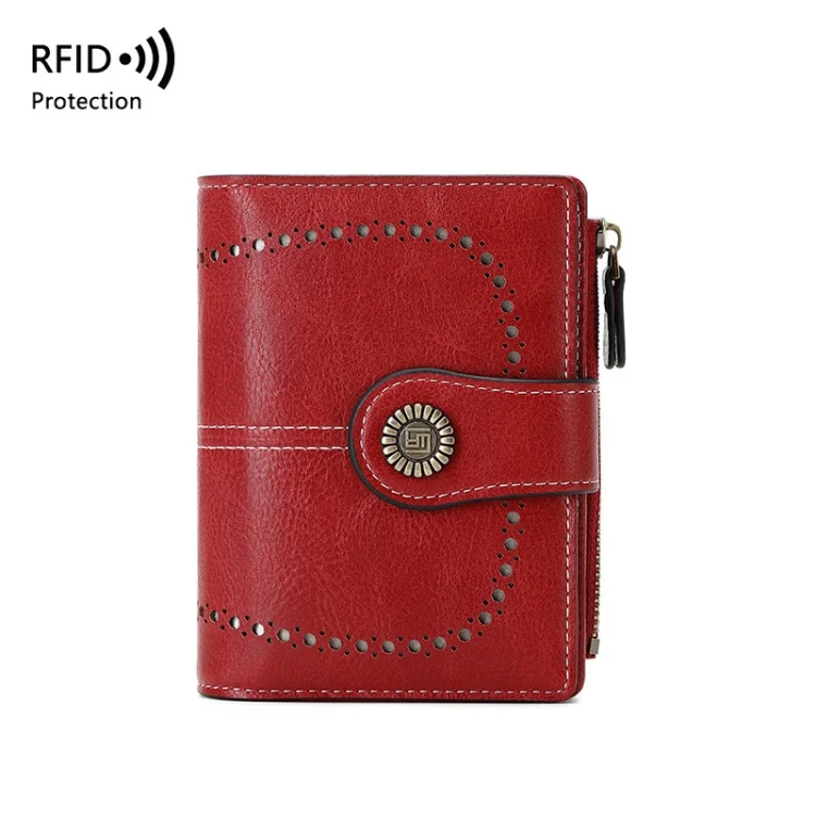 RFID Anti-theft Brush Women Wallet Multi Card Position Buckle Wallet Short Zipper Purse