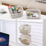 Plastic Hanging Basket With Hook Kitchen Storage Drain Basket Shelf Bathroom Organizer - Image 8