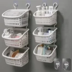 Plastic Hanging Basket With Hook Kitchen Storage Drain Basket Shelf Bathroom Organizer - Image 10