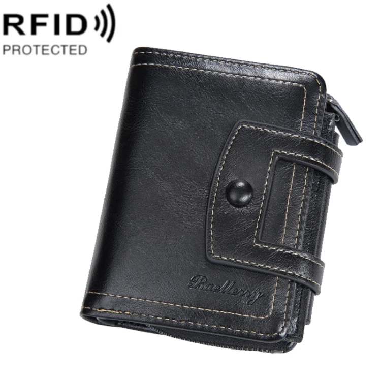 Baellerry D5112 RFID Anti-Theft Multi-Card Slot Buckle Tri-fold Zipper Short Wallet Coin Purse