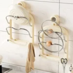 Wall Mount Pot Lids Holder No Punching Suction Cup Double Layer Storage Rack - Image 2