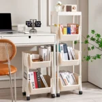 Household Movable Floor-Standing Trolley Bookcase Multifunctional Kitchen Bedroom Shelf With Wheels - Image 2