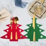 6pcs /Pack Christmas Decorations Christmas Tree Shape Knife and Fork Sleeve Tableware Bag - Image 3
