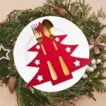6pcs /Pack Christmas Decorations Christmas Tree Shape Knife and Fork Sleeve Tableware Bag - Image 4