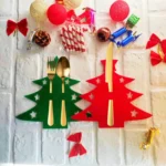 6pcs /Pack Christmas Decorations Christmas Tree Shape Knife and Fork Sleeve Tableware Bag - Image 5
