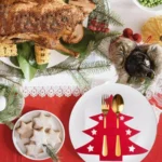 6pcs /Pack Christmas Decorations Christmas Tree Shape Knife and Fork Sleeve Tableware Bag - Image 6
