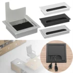 ABS Table Rectangle Wire Hole Cover Outlet Port With Brush PC Desk Cable Organizer - Image 2