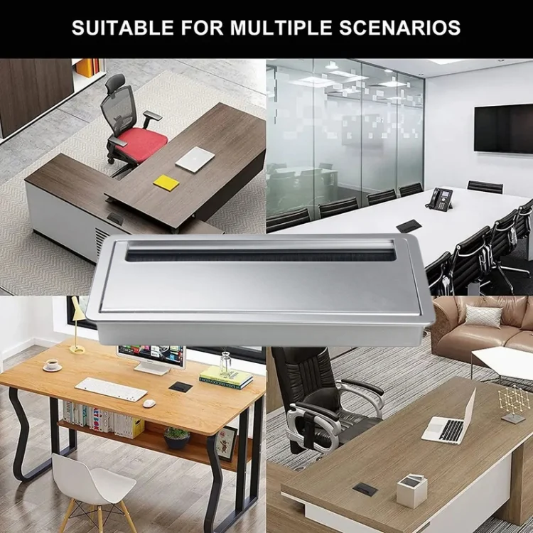 TBD06051519_B8.webp ABS Table Rectangle Wire Hole Cover Outlet Port With Brush PC Desk Cable Organizer - Image 9