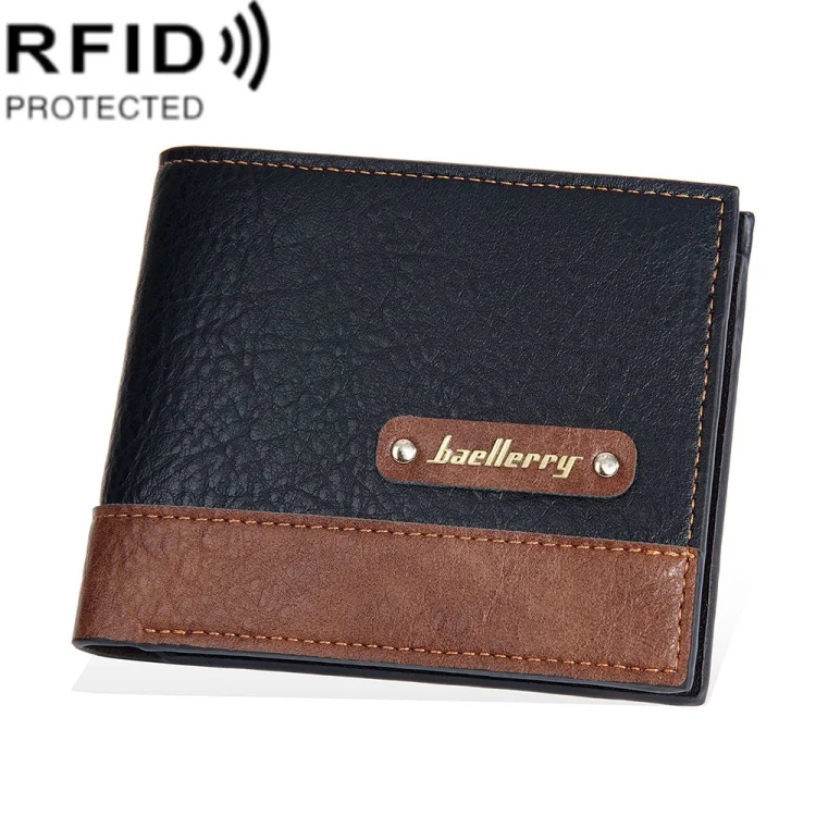 Baellerry DR112 RFID Anti-theft Splicing Horizontal Thin Zipper Wallet Card Holder