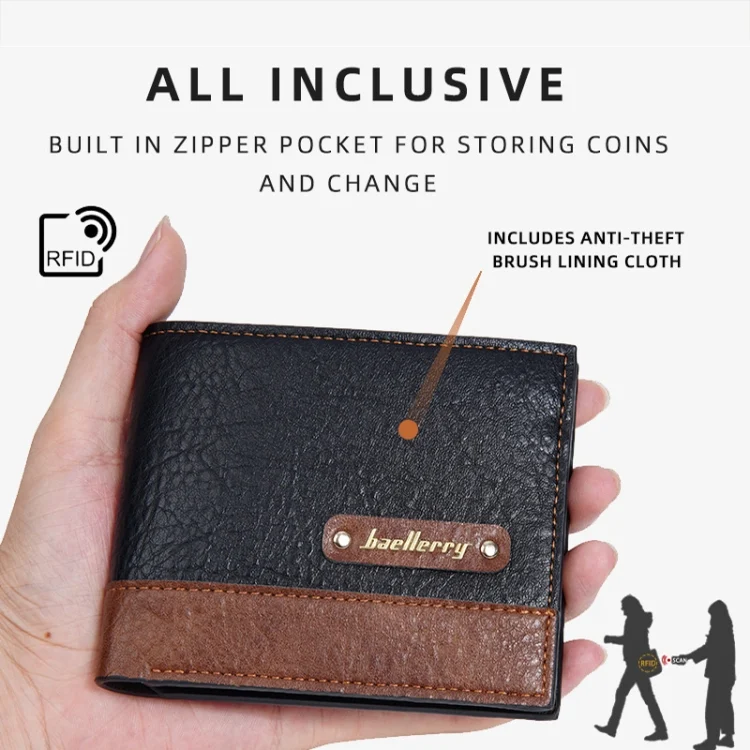 TBD06051597_B4.webp Baellerry DR112 RFID Anti-theft Splicing Horizontal Thin Zipper Wallet Card Holder - Image 5