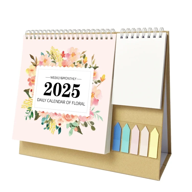 January 2025 To December 2025 English Desk Calendar With Storage Pocket, Label, Memo