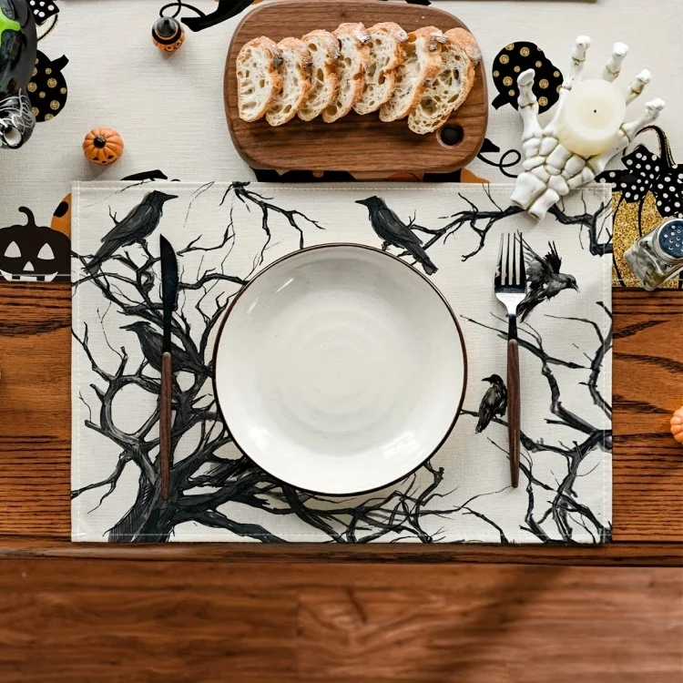 TBD06051639_B1.webp Halloween Black Crow Placemat Restaurant Decoration Insulation Pad - Image 2
