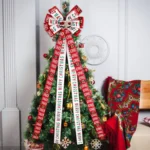 Christmas Tree Top Decoration Bow Imitation Linen Double-layer Bow Pendant - Image 4