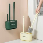 3 In 1 No Punch Wall Mounted Toilet Brush Household TPR Bristles Bathroom Cleaning Brush With Base - Image 2