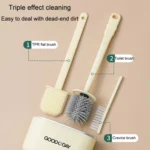 3 In 1 No Punch Wall Mounted Toilet Brush Household TPR Bristles Bathroom Cleaning Brush With Base - Image 4