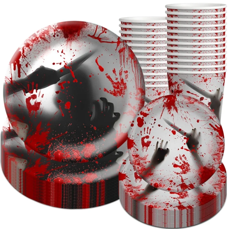 TBD06052190_B1.webp 10pcs Halloween Disposable Blood Handprint Tableware Horror Party Decoration - Image 2