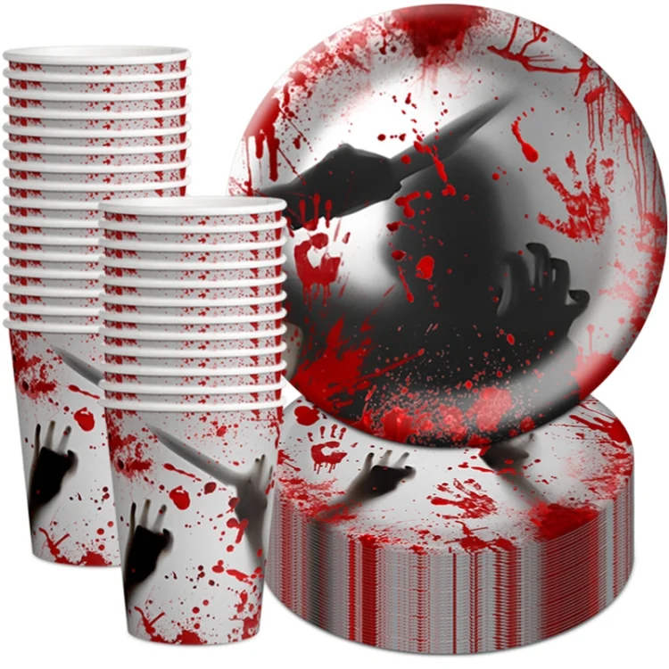 TBD06052190_B3.webp 10pcs Halloween Disposable Blood Handprint Tableware Horror Party Decoration - Image 4