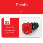 16mm Mounting Hole Emergency Stop Switch Mushroom Type Self-Locking Pushbutton Switches - Image 5
