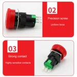 16mm Mounting Hole Emergency Stop Switch Mushroom Type Self-Locking Pushbutton Switches - Image 6