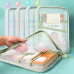 A4 Clear File Bag Student Books Stationery Storage Bag Thickened Mesh Zipper Pouch - Image 2