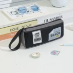 Retro Triangle Design Double-layer Handheld Pencil Case Student Stationery Bag