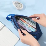 Retro Triangle Design Double-layer Handheld Pencil Case Student Stationery Bag - Image 5