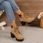 Spring Autumn Women Short Boots Chunky High Heel Leather Boots Lace-up Ladies Shoes - Image 8