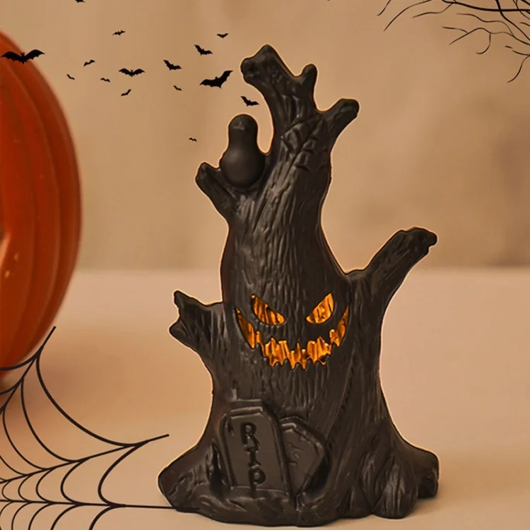 TBD06052653_1.webp Halloween Ghost Face Tree Stump Lantern LED Candle Lights Decoration Holiday Ambience Ornament - Image 2