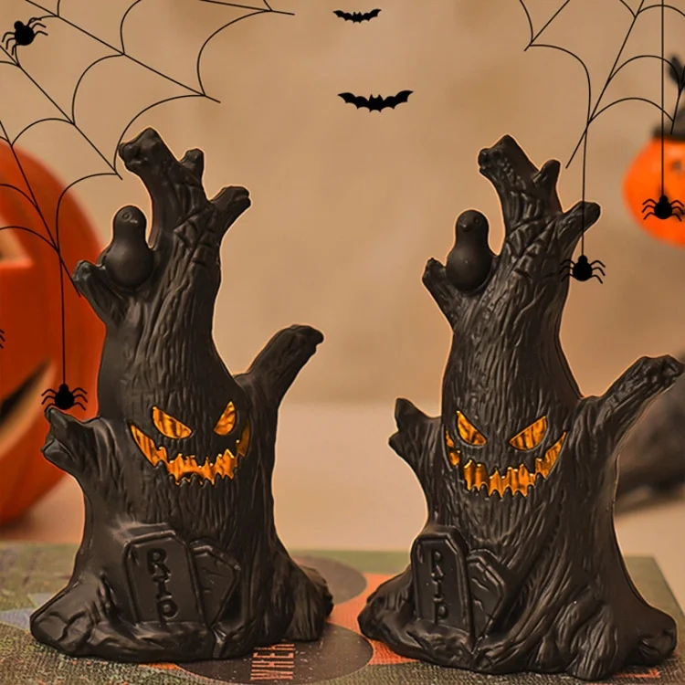 TBD06052653_2.webp Halloween Ghost Face Tree Stump Lantern LED Candle Lights Decoration Holiday Ambience Ornament - Image 3