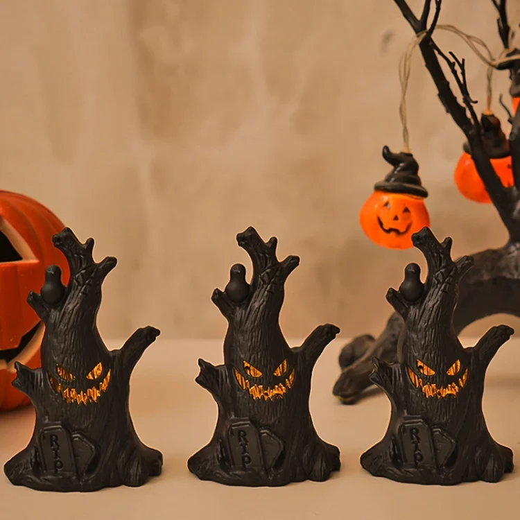 TBD06052653_3.webp Halloween Ghost Face Tree Stump Lantern LED Candle Lights Decoration Holiday Ambience Ornament - Image 4