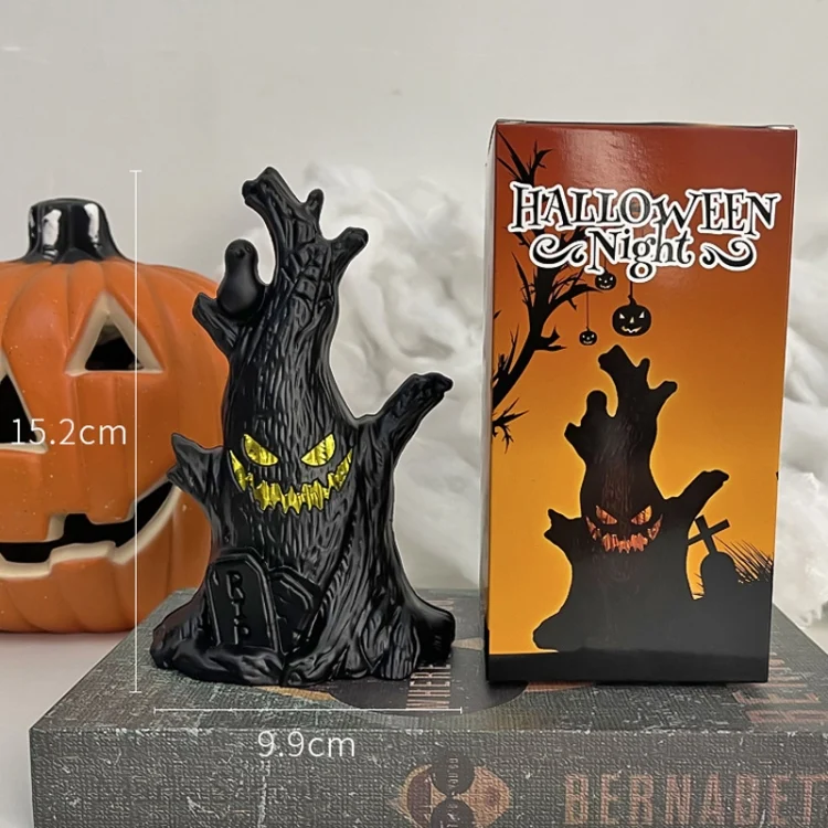 TBD06052653_5.webp Halloween Ghost Face Tree Stump Lantern LED Candle Lights Decoration Holiday Ambience Ornament - Image 6