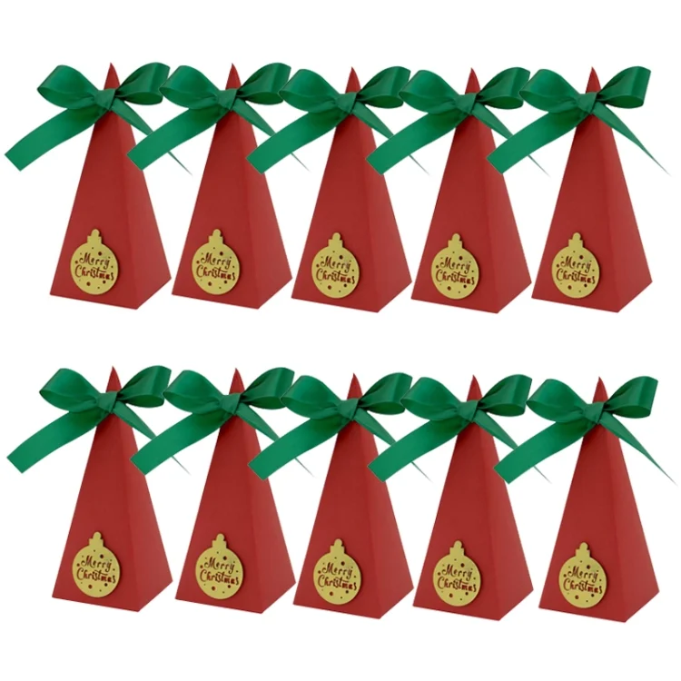 TBD0605289801.webp 10pcs Christmas Candy Boxes Triangle New Year Party Xmas Gift Paper Packaging Box - Image 1
