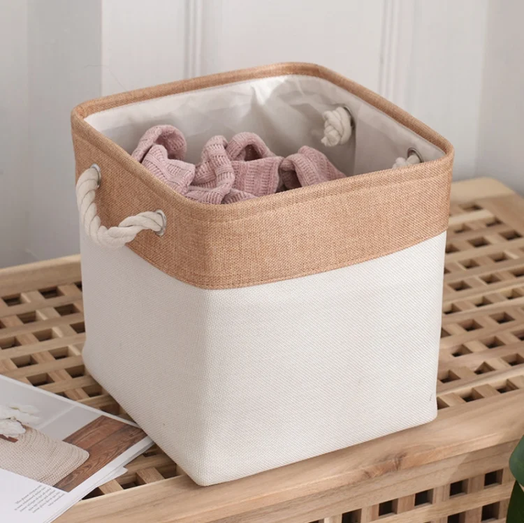 TBD0605320501A.webp 11 Inch Linen Fabric Storage Bag Large Capacity Square Collapsible Clothes Toy Organizer - Image 1