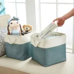 11 Inch Linen Fabric Storage Bag Large Capacity Square Collapsible Clothes Toy Organizer - Image 2