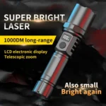 White Laser Wick LCD Digital Display Strong Light Rechargeable Portable LED Flashlight - Image 2