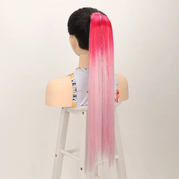 24 inch 9 Strands Chemical Fiber Colorful Hair Ring Dirty Braid Long Ponytail Wig