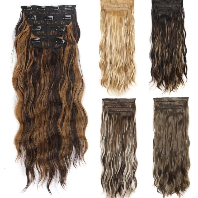 TBD06054049_B1.webp 4pcs / Set Ladies Clip Hairstyle Water Wave Long Curly Hair Extensions Wig Pieces - Image 2