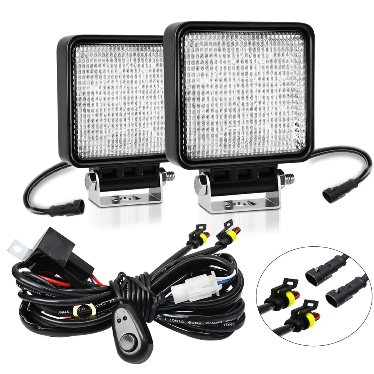 14W 9-30V 4 Inch Mixed Luminous Square Floodlight With Wire Set