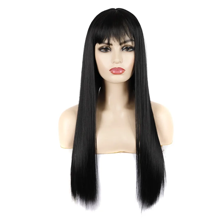 Dynamic Long Straight Hair With Messy Bangs Wig Headcover